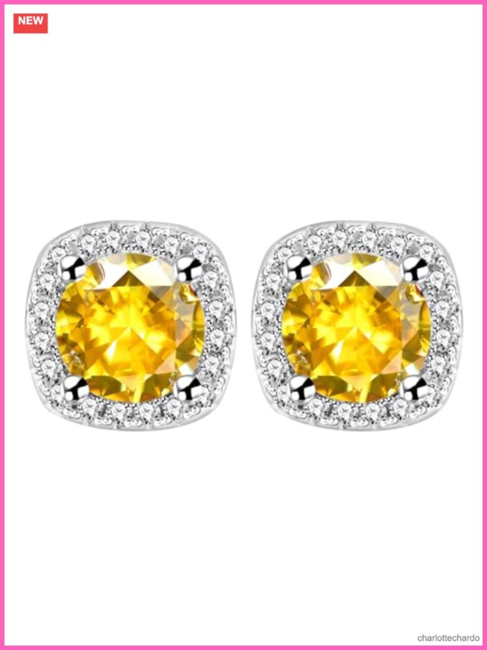 6 Pairs CZ Stud Earrings 18K Gold Plated Halo Studs Shiny Cut Round Cubic